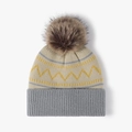 Berretto in maglia a righe invernali con pompon marrone scuro e motivo beige - Taglia unica / Cachi