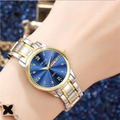 ORUSS women quartz watch with two-tone silver gold band and dark blue sunray dial - Two-Tone Blue Dial Women's Model