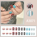 Square press-on nails set with red black floral patterns and checkerboard design - A3071 (Glue Style)