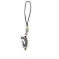 Cute grey and white cartoon cat phone charm with black lanyard and metal lobster clasp - Gray Cat