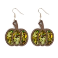 Orecchini a zucca di Halloween con cornice in legno e glitter dorati da donna - Verde