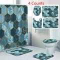 Detailed 4-piece bathroom set with marble print shower curtain and matching non-slip mats - 3-Piece Bath Mat Set / Blue Green Gold Hexagon Marble(22SDYL4C)