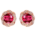 Elegant rose gold flower stud earrings featuring a vibrant red center stone and white accents - Red Zirconia Stud Earrings (ED-12)
