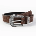 Vintage western riem van bruin leer met bloemreliëf en gegraveerde zilverkleurige gesp - 1#-Western Cowboy Stijl Boog Gesneden Gesp / 100cm
