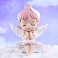 Pink ballet angel girl figurine with white feather wings and closed eyes on base - 1143-21 Extra Large Pink