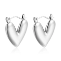 Minimalist irregular heart-shaped hoop earrings in polished silver stainless steel - Smooth Heart Earrings Steel (MS-317)