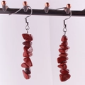 Bohemian silver earrings featuring natural red jasper crushed stone beads - Red Stone
