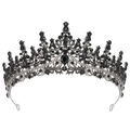 Detailed view of luxury black crystal tiara with sparkling rhinestones and metal finish - Antique Silver/Black/White