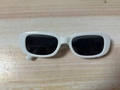 Retro small rectangle sunglasses featuring a glossy white frame and dark black lenses - Solid White Frame Grey Lens