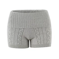 Women's light grey cable knit high-waisted shorts with ribbed texture and side patterns - S / Grey Shorts