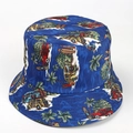 Dark blue reversible bucket hat with tropical coconut tree and vintage car print - M(56-58cm) / Coconut Tree Style B