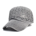 Women's gray knit baseball cap with breathable hollow mesh design for summer sun protection - 56-59cm / Light Gray