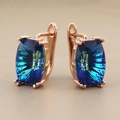 Luxurious rose gold earrings with emerald-cut dark blue crystal and lever-back closure - Rose Gold Style 9