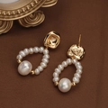 Elegantes pendientes de perlas barrocas naturales con gota bañada en oro y plata S925 - Blanco Natural (Poste Plata S925)