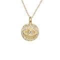 Gold evil eye circle pendant necklace with micro-pave zircons on a white background - Classic Round Evil Eye / Gold