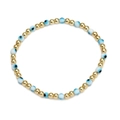 Golden beaded bracelet featuring light blue Evil Eye charms for a boho style look - Multi Light Blue Eye Gold Style (BE833GD00)