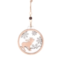 Ornamento natalizio rotondo in legno con renna intagliata al laser e glitter argento - Stile E