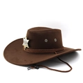 Dark brown wool jazz hat with sheriff star badge and adjustable windproof strap - M (56-58cm) / Coffee