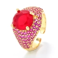 Iced out hip hop gold ring with large red zircon and micro pave pink stones for men - Adjustable Open / Gold Plated - Red Zirconia