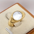 Minimalist gold ring with circular white mother of pearl inlay and polished finish - Gold White Shell