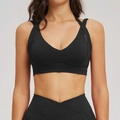 Schwarzes Sport-BH und Leggings Set mit V-Ausschnitt für Damen für Yoga und Fitness - S / Premium Schwarz