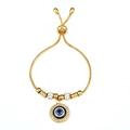 Adjustable gold snake chain bracelet featuring a blue evil eye charm and crystal beads - Gold Tone - Evil Eye