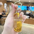 Creative mini drink cup keychain with golden star sequins and yellow straw pendant - Wheat - Milk Foam Cup