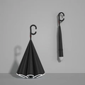 Black double-layer inverted umbrella with C-shaped handle and luminous reflective safety edge - Obsidian Black - Automatic Inverted
