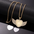 Detailed view of golden heart-shaped wing pendant with sparkling crystals and DIY insert - X459-7 Gold Heart Wing (Twist Chain)