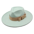 Chic mint green wool fedora hat with camel ribbon and golden bee ornament - M (56-58cm) / Mint Green