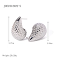 Waterdrop-shaped textured silver stud earrings in 18k gold-plated stainless steel - Jde2312022-s