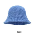 Blue hollow knit fisherman hat with breathable mesh design for a minimalist style - M (54-58cm) / Blue