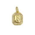 Detail of 18k gold plated octagonal letter B pendant with sparkling cubic zirconia inlay - Gold Letter B
