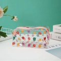 Transparent PVC makeup bag with colorful floral patterns and pink zipper closure - 18x9x9cm / Colorful Flower