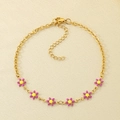 Bracelet de cheville en acier doré avec pendentifs marguerites en émail violet et fermoir - Or-Violet
