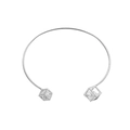 Silver open bangle bracelet featuring hollow geometric cubes with clear square crystals - Hollow Cube (6820)