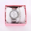 Silver Geneva watch and heart bracelet set with crystal inlay in a pink gift box - Style 21 + Bracelet + Box