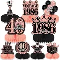 8-piece set of rose gold 40th birthday honeycomb table centerpieces with glitter cardstock - 40th Birthday Style / 9 Pieces Set / Rose Gold