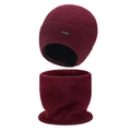 Burgundy winter knitted beanie and neck warmer set with Sport patch for men - Two-Piece Set / Burgundy