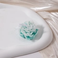 Detail of mint green carnation scented candle with ribbon on a ceramic tray - Lake Green