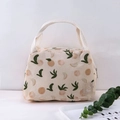 Insulated canvas lunch bag with peach pattern and zipper closure for food storage - 23*15*15CM / Full Print Pink Peach