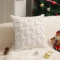 Witte pluche kussensloop met kerstboomborduurwerk en goudkleurige lovertjes - 45*45 (met 400g niet-geweven kern) / Sneeuwwit