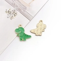 Cute green enamel dinosaur charm with gold metal plating for DIY jewelry making - T-Rex / 20x21mm / Green