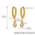 Detailed view of gold stainless steel bear earrings with zircon stones and measurements - Q114-Gold Bear Pendant Earrings