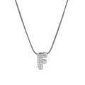 Silver letter F pendant necklace with pavé cubic zirconia on a round snake chain - Silver F / Silver