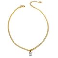 Collar lujoso de cadena de serpiente dorada con colgante de circón rectangular para mujer - Dorado Circonita Blanca