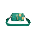 Green kids crossbody bag with yellow biscuit pattern and two pockets on white background - Green