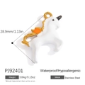 White unicorn enamel pendant necklace in stainless steel with detailed measurements - PJ92401-Unicorn