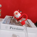 Cute Santa Claus silicone straw topper on clear glass straw for drinks and milk tea - Santa Claus Straw Cover