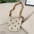 Beige Woll-Beuteltasche mit braunen Punkten für den Herbst und Winter aus Plüsch - Khaki (Creme mit braunen Punkten)